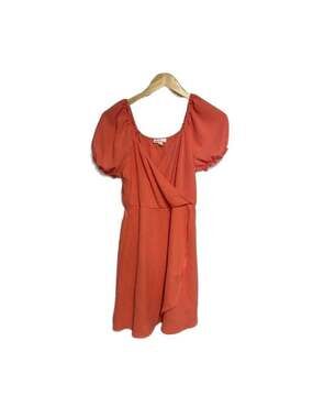 Derek Heart Coral Pink Puff Sleeve Faux Wrap Mini Dress